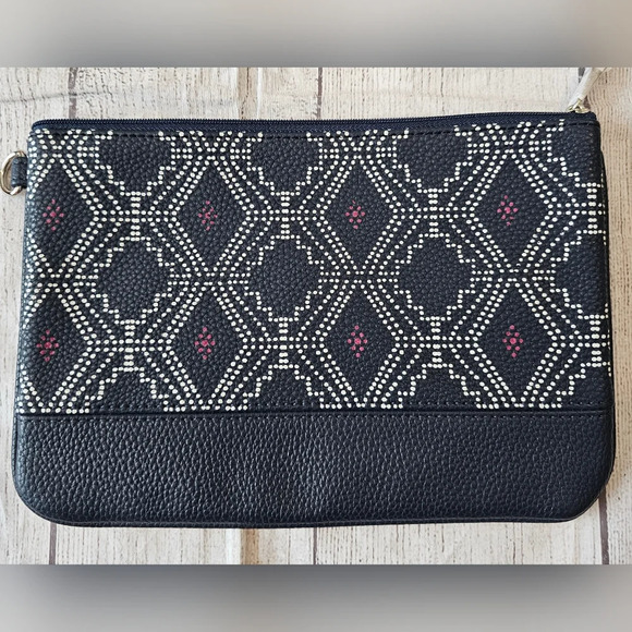Thirty One Rubie Mini - Navy Dotted Geo Pebble Zip Pouch New Condition - Picture 1 of 6